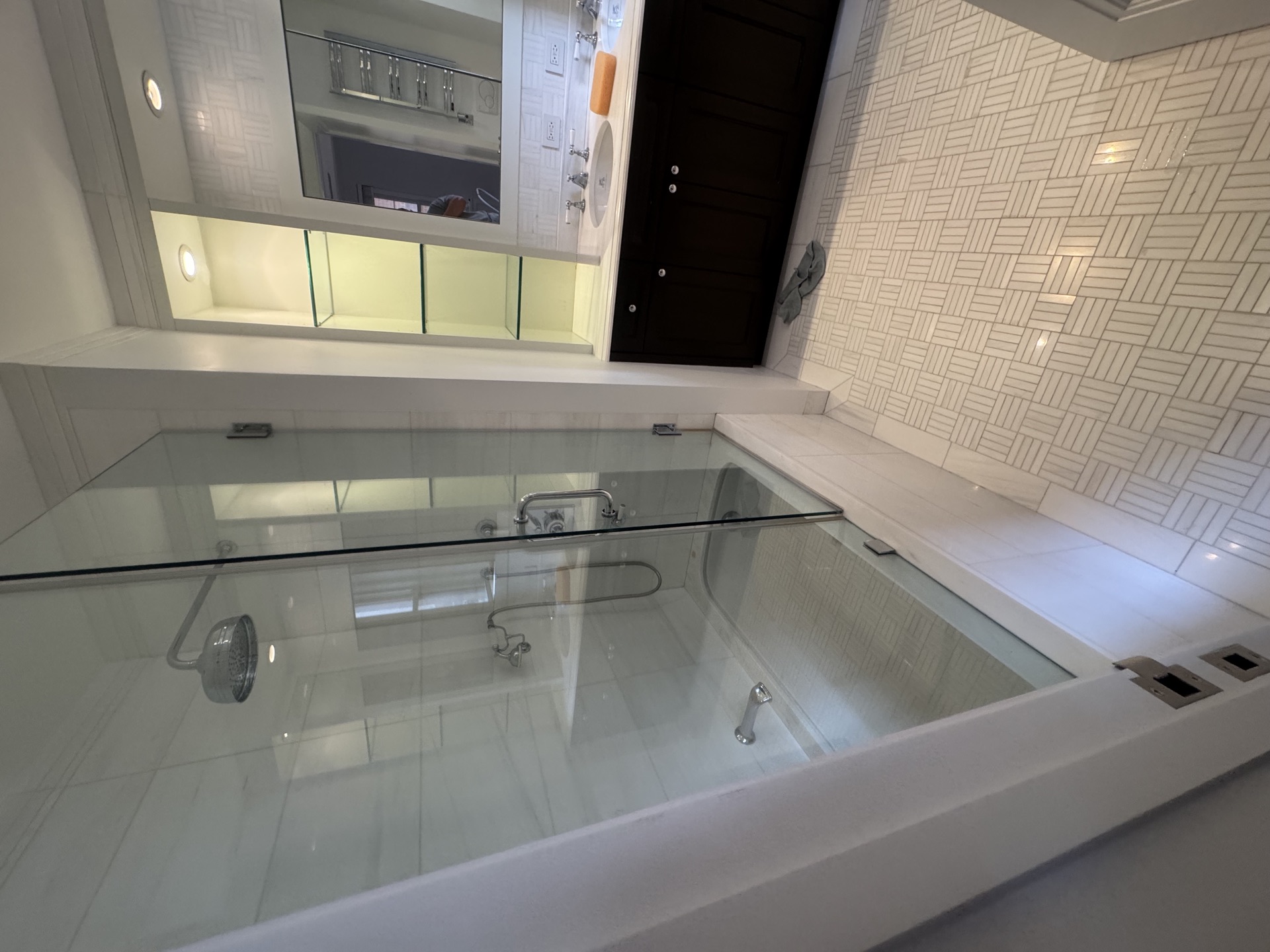 Luxury bathroom with frameless glass shower, Manhattan